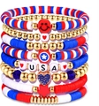 Detailansicht patriotischer Armband-Set mit USA-Buchstaben und rot-weiß-blauen Perlen - Stil 5 USA Thema