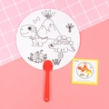 DIY cartoon dinosaur graffiti paper fan for kids with red handle and reference sticker - Dinosaur