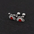 Detailed macro of red enamel crab earrings with secure silver screw ball backings - Crab / Steel