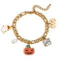 Halloween pumpkin and ghost charms on 18K gold plated Figaro chain with pearls - Gold