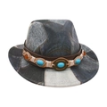 Cappello fedora per bambini stile etnico con stampa denim patchwork e fascia con gemme - Taglia Bambini / Nero