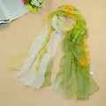 Elegant mint green and yellow floral chiffon scarf shawl for women's summer sun protection - Mint Green (Gradient Floral)
