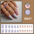 Unghie finte lunghe quadrate opache viola e rosa con motivi geometrici minimalisti a V - Stile Opaco Geometrico Rosa e Viola (W847) / Set da 24 Pezzi (Colla Inclusa)