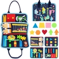 Portable dark blue felt busy board for toddlers featuring a cartoon dinosaur pattern - Small Hand 3-Page Style / 44x28cm