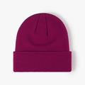 Classic double-layer knitted beanie in deep rose red with a thick folded cuff for winter - Burgundy