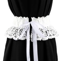 Detail of white floral lace corset belt with satin ribbon ties over a black dress - 04 Short Ribbon/White / 60-80cm