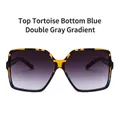 Square oversized sunglasses with leopard print and blue frame plus grey gradient lenses - Leopard Blue Gradient Grey