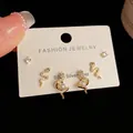 Three-pair gold earring set with snake motifs, pearls and zircon on S925 silver posts - Gold-Snake Pearl Set (26#)