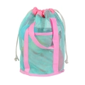 Mint green mesh beach bag with pink handles for kids outdoor sand toy storage - Green Mesh Handbag Pink Strap / 22*22*34cm