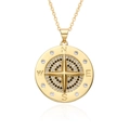 Collana con ciondolo a bussola dorata con stella in zircone bianco e nero su sfondo bianco - Stile Stella Croce Bussola (h119)