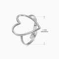 Silver open heart ring with textured finish and adjustable 1.7cm band for women - Steel Ring 039