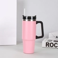Pink stainless steel insulated tumbler with black handle and transparent straw accessory - 890ml / Pink (Handle Style)