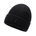 Classic black ribbed knit beanie with silver letter tag for winter warmth and windproof use - One Size / Marl Grey