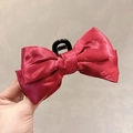 Elegante fermaglio per capelli a fiocco in raso rosso con finitura lucida e molletta - 170 Pinza per Capelli con Fiocco alla Moda [Rosso Vino]