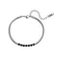 Bracelet chaîne serpent argenté avec sept gemmes noires et finition or 18K - Bracelet Chaîne Serpent Épaisse en Acier Argent Zircon Noir