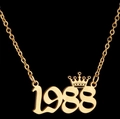 Gold stainless steel crown 1988 year number necklace on a classic o-chain link - 1988 / Gold