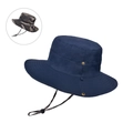Navy blue outdoor sun hat and jungle camouflage pattern with adjustable chin strap - Navy Blue