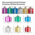 Set of 6 colorful 4cm gift box Christmas ornaments with painted snowflake patterns - 4*4cm / Multicolor Mixed (6 Pcs/Box)