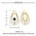 Polished stainless steel horn pendant detail with dimensions and natural stones - VG635 (Blue Waterdrop)