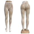 Detailed view of white floral lace fishnet tights with intricate mesh pattern on mannequin - XL / Cream White Floral Fishnet Style