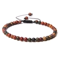 4mm natural mixed stone bead bracelet with adjustable black braided cord and lucky butterfly - Natural Red Pine Stone