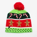 LED Christmas beanie with gingerbread man pattern and red pompom for kids - Hat Style 31 (Red Green White Gingerbread)