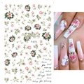 Detail view of F675 nail stickers featuring vintage pink roses and elegant cursive text - Retro Rose And Cursive (F675)