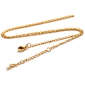 Golden stainless steel cross chain necklace with lobster clasp and adjustable extension - 2mm Width / 45cm Length + 5cm Extender / Gold