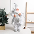Standing Santa Claus doll in silver sequin robe and white fur trim with a scepter - No. 2 [52.5cm*27cm]