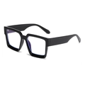 Classic black square frame sunglasses with thick rims and subtle blue reflective lenses - Black Frame Anti-Blue Light