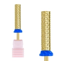 Macro view of gold-plated X-cut alloy nail drill bit with professional texture detail - Hk-80 Grinding Head