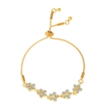 Adjustable gold bracelet with five zircon-encrusted flower charms and box chain - Gold Five-Petal Diamond Flowers
