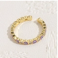 Anello regolabile dorato con smalto malocchio viola e pietre di zircone scintillanti - Aperto Regolabile / Oro 14K-Viola