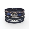 Bohemian multilayer leather wrap bracelet with white pearls and Tree of Life charm - Dark Blue