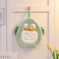 Hanging penguin cartoon hand towel in green coral fleece with a soft absorbent texture - Aqua Green Chicken / Aqua Green