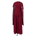 Detail of burgundy backless maxi dress with matching capelet and waist pleats - S / Burgundy