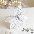 25cm white mesh poinsettia flower with silver glitter for Christmas tree decor - Diameter 25cm (Stem 15cm) / Silver
