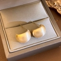 Minimalist matte gold C-shape stud earrings in S925 silver with a smooth curved finish - 14# Gold Bean
