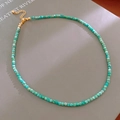 Floral ceramic beaded necklace with mint green natural stone beads and gold star charm - Mint Green/Amazonite Texture