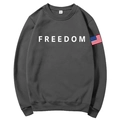 Unisex dark grey hoodie featuring white FREEDOM print and US flag sleeve patch - Dark Gray