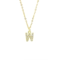 Golden block necklace featuring a zircon-encrusted letter W pendant on a fine O-chain - Letter W