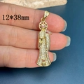 Dettaglio pendente Santa Muerte placcato oro con zirconi, misura 12x38mm - Stile B-Sottile Occhi Rossi (12*38mm)