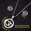 Détail de la parure de bijoux en acier inoxydable avec dimensions du collier et des boucles - 037 Double Cœur Ajouré (Couleur Acier)