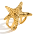 Strukturierter 18K Gold Seesternring mit doppeltem Banddesign auf weißem Hintergrund - Strukturierter Seestern Offener Ring - Gold