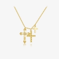 Collana in argento sterling S925 dorato con tre ciondoli a croce e piccolo diamante incastonato - Argento 925 / Oro 18K