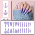 Lavender stiletto press-on nails with colorful sequins and glitter in 24-piece set - Lavender Purple Glitter Sequins (CJCY-196)