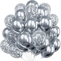 12 inch silver chrome latex balloons and silver confetti balloons set for party decor - Metallic Silver and Silver Confetti Combination