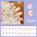 Motifs d'étoiles et vagues bleues sur faux ongles courts carrés, ensemble de 24 pièces - Style de Colle (A3259)