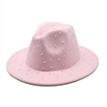 Pink wool felt fedora hat decorated with colorful rhinestones in a stylish jazz design - Pink