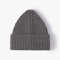Deep grey ribbed knit beanie hat for women featuring a thick fold-over cuff design - Dark Gray